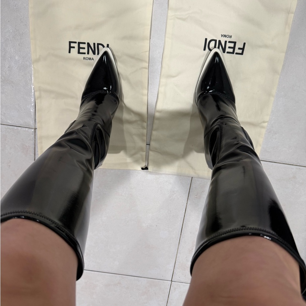 Fendi Black Heeled Boots with Glossy Finish